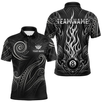 Maxcorners Personalized Flame 8 Ball Pool Tribal Billiard Shirts For Men, Billiard Team Jersey Polo & 1/4 Zip