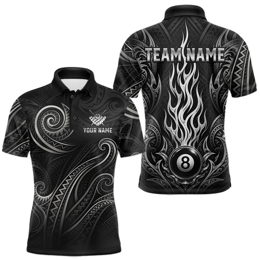 Maxcorners Personalized Flame 8 Ball Pool Tribal Billiard Shirts For Men, Billiard Team Jersey Polo & 1/4 Zip