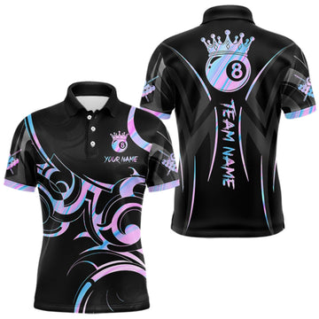 Maxcorners Black And Holographic 8 Ball Pool Crown Tribal Billiard Shirt For Men Custom Pool Team Jersey LM0409