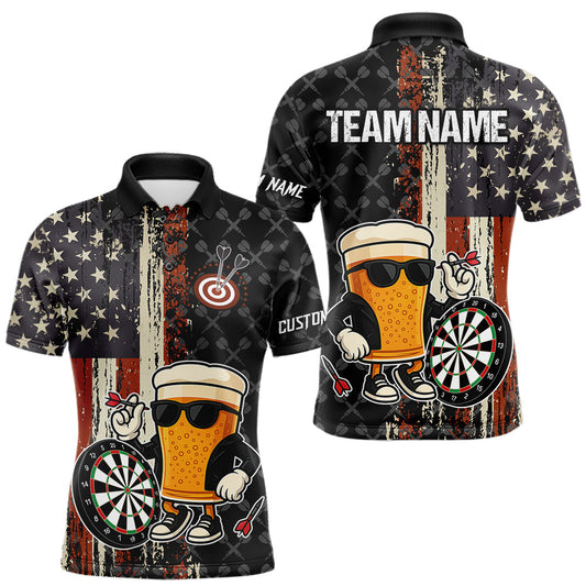 Maxcorners Funny Beer Vintage American Flag Darts Shirt For Men Custom Patriotic Darts Team Jersey