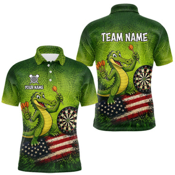 Maxcorners Green Funny Alligator US Flag Darts Shirt For Men Custom Darts Team Jersey Personalized Darts Gift LM0409