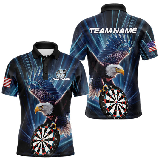 Maxcorners Personalized Eagle Lightning Blue Darts Shirt For Men Custom Darts Jersey Team Polo & 1/4 Zip