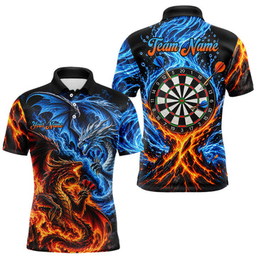 Maxcorners Orange And Blue Custom Dragon Water Fire Darts Shirts For Men, Darts Team Jersey Polo & 1/4 Zip
