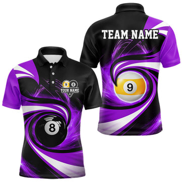 Maxcorners Black And Purple 8 Ball & 9 Ball Billiard Shirt For Men Custom Pool Jersey Team Polo, 1/4 Zip LM0607
