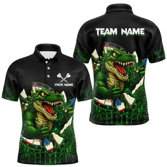 Maxcorners Black And Green Funny Sauropod Darts Shirt For Men Custom Darts Jersey Team Polo & 1/4 Zip