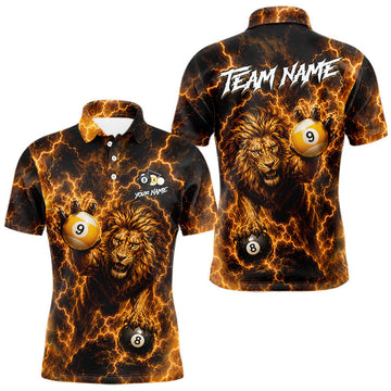 Maxcorners Custom Yellow Lightning Lion 8 Ball & 9 Ball Billiard Shirts For Men, Pool Jersey Polo & 1/4 Zip