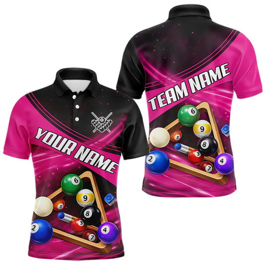 Maxcorners Pink And Black Billiard Jersey For Men Custom Pool Balls Billiard Team Shirt Polo & 1/4 Zip LM2704
