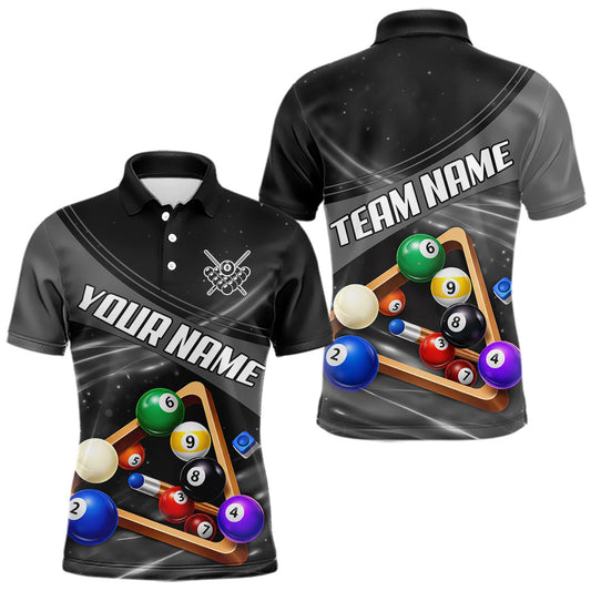 Maxcorners Grey And Black Billiard Jersey For Men Custom Pool Balls Billiard Team Shirt Polo & 1/4 Zip