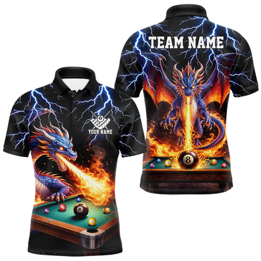 Maxcorners Personalized Dragon 8 Ball Fire Billiard Shirt For Men Custom Pool Team Jersey Polo & 1/4 Zip LM2704