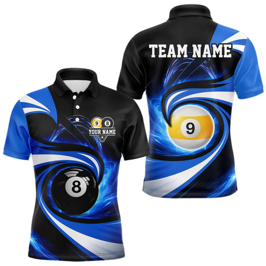 Maxcorners Black And Blue 8 Ball & 9 Ball Billiard Shirt For Men Custom Pool Jersey Team Polo & 1/4 Zip LM1104
