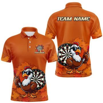 Maxcorners Personalized Orange Funny Turkey Darts Shirts For Men Custom Thanksgiving Dart Team Jersey LM1508