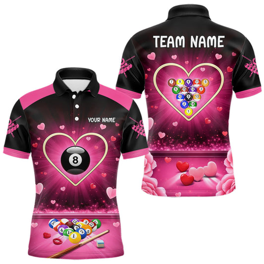 Maxcorners Black And Pink 8 Ball Pool Heart Billiard Shirt For Men Custom Valentine Billiard Gifts