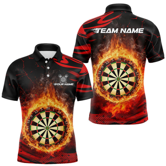 Maxcorners Red Flaming Dartboard Fire Darts Shirt For Men Custom Darts Jersey Team Polo & Quarter Zip