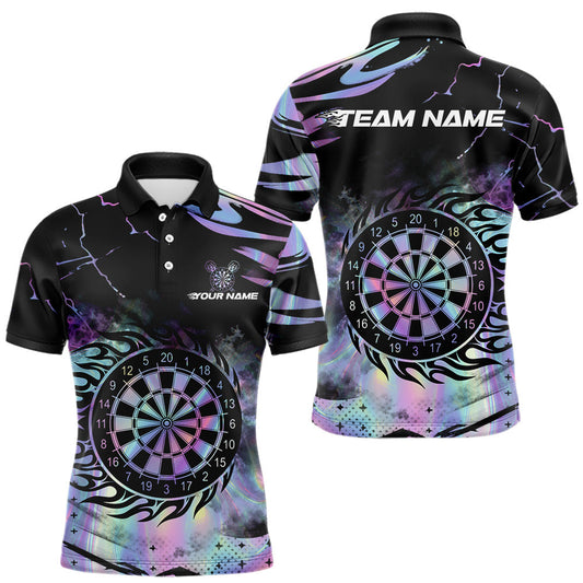 Maxcorners Holographic Flaming Dartboard Custom Darts Shirt For Men, Darts Jersey Team Polo & 1/4 Zip