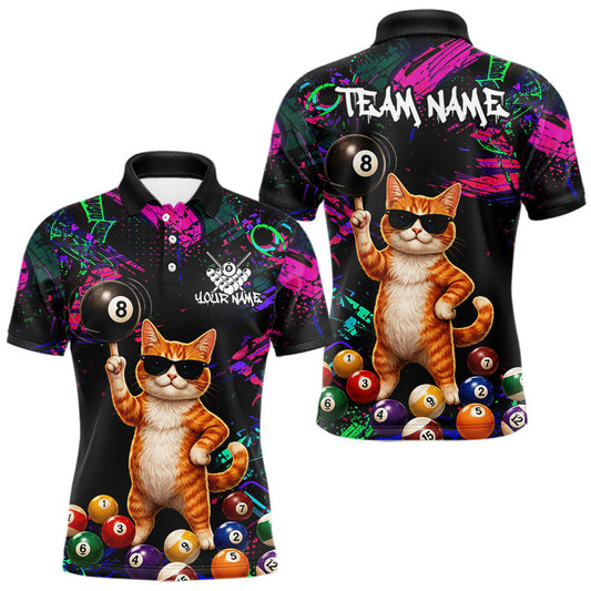 Maxcorners Custom Funny Cat Graffiti 8 Ball Pool Billiard Shirts For Men, Billiard Team Jersey Polo & 1/4 Zip LM1705