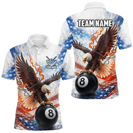 Maxcorners American Flag Eagle 8 Ball Billiard Shirt For Men Custom Patriotic Pool Team Jersey Polo & 1/4 Zip LM1903