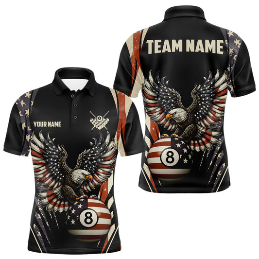 Maxcorners Personalized Vintage American Flag Eagle Billiard Shirt For Men, Patriotic 8 Ball Pool Team Jersey LM0412