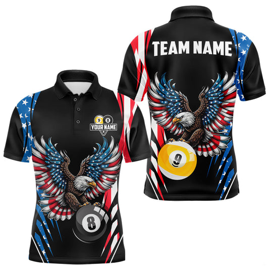Maxcorners American Flag Eagle 8 Ball & 9 Ball Billiard Shirt For Men Custom Patriotic Pool Team Jersey LM2901