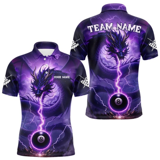 Maxcorners Purple 8 Ball Lightning Dragon Billiard Jersey For Men Custom Pool Team Shirt Polo & 1/4 Zip LM2603