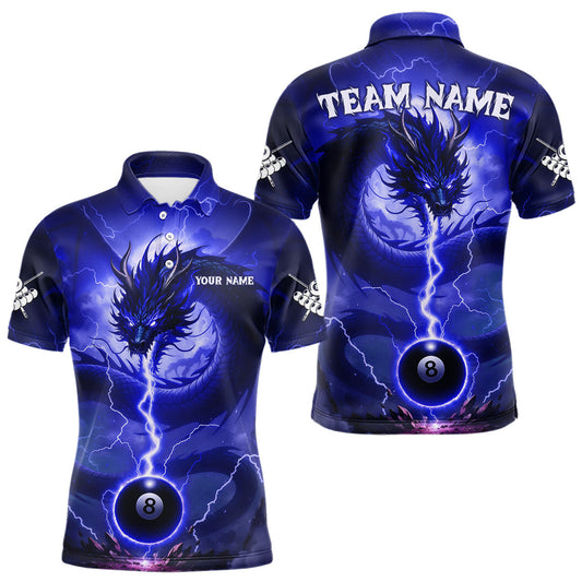 Maxcorners Blue 8 Ball Lightning Dragon Billiard Jersey For Men Custom Pool Team Shirt Polo & 1/4 Zip LM2603