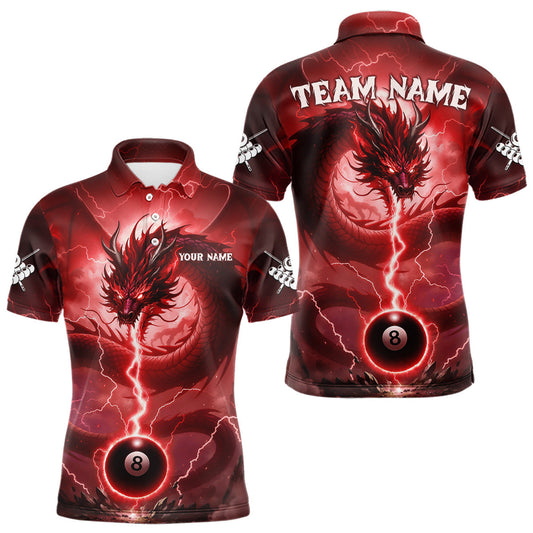 Maxcorners Red 8 Ball Lightning Dragon Billiard Jersey For Men Custom Pool Team Shirt Polo & 1/4 Zip LM2603