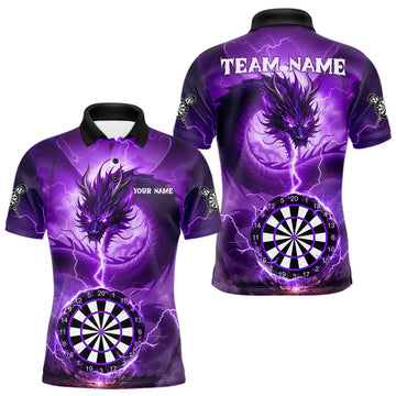 Maxcorners Purple Dartboard Lightning Dragon Mens Darts Shirt Custom Darts Jersey Team Polo & 1/4 Zip LM2603