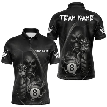 Maxcorners Funny Grim Reaper 8 Ball Smoke Billiard Shirt For Men Custom Pool Jersey, Billiard Team Shirt LM1903
