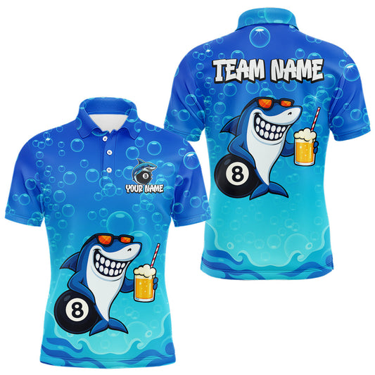 Maxcorners Blue Funny Shark 8 Ball Billiard Shirts For Men Custom Pool Team Shirt, Billiard Polo & 1/4 Zip LM2603