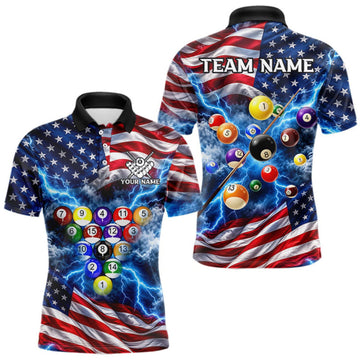 Maxcorners Blue American Flag Lightning Thunder Billiard Jersey For Men Custom Patriotic Pool Team Shirts LM0410