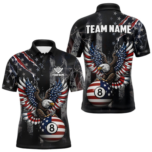 Maxcorners Grunge American Flag Eagle Patriotic Billiard Shirt For Men Custom 8 Ball Pool Team Jersey