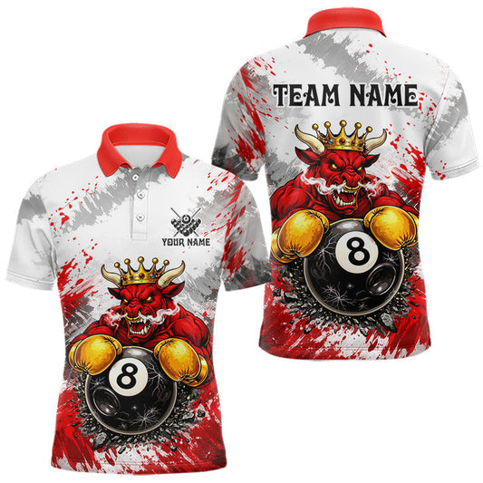 Maxcorners Red And White Grunge Bull 8 Ball Billiard Shirt For Men Custom Pool Team Jersey Polo & 1/4 Zip LM0101