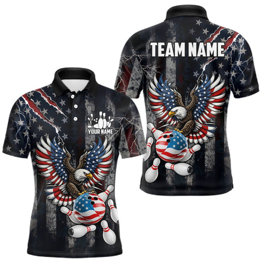 Maxcorners Vintage American Flag Eagle Patriotic Bowling Shirt For Men Custom Bowling League Team Jersey LM0510