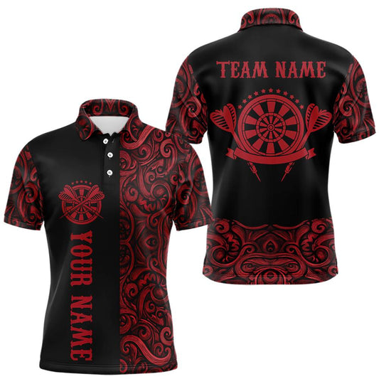 Maxcorners Black And Red Custom Tribal Darts Shirt For Men, Personalized Darts Jersey Team Polo & Quarter Zip
