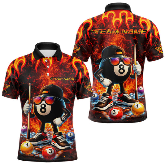 Maxcorners Funny 8 Ball Pool Flaming Billiard Shirt For Men Custom Billiard Team Jersey Polo & 1/4 Zip LM1202