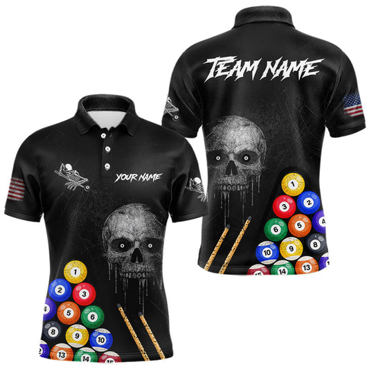 Maxcorners Personalized Grunge Skull Billiard Shirt For Men Custom Pool Team Jersey Polo & 1/4 Zip