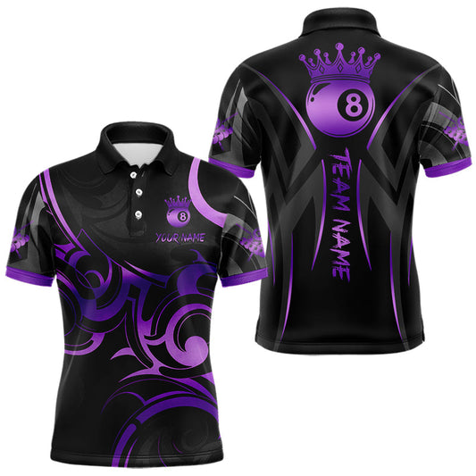 Maxcorners Black And Purple 8 Ball Crown Tribal Billiard Shirt For Men Custom Pool Team Jersey Polo & 1/4 Zip LM1104