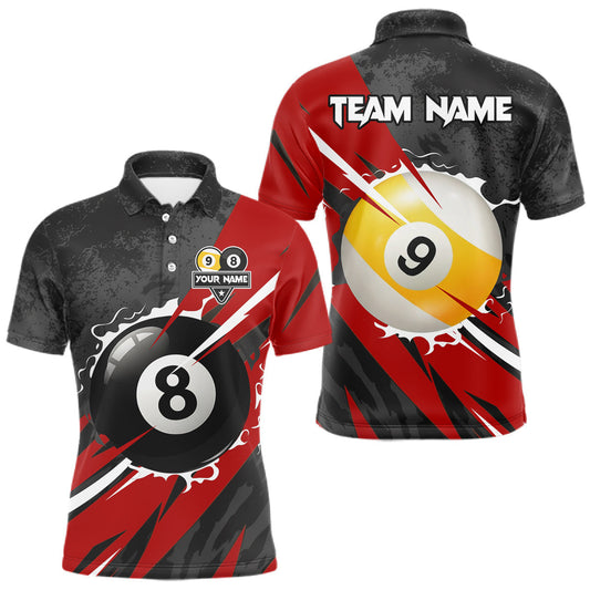 Maxcorners Black And Red 8 Ball & 9 Ball Billiard Shirt For Men Custom Pool Jersey, Billiard Team Shirts LM2603