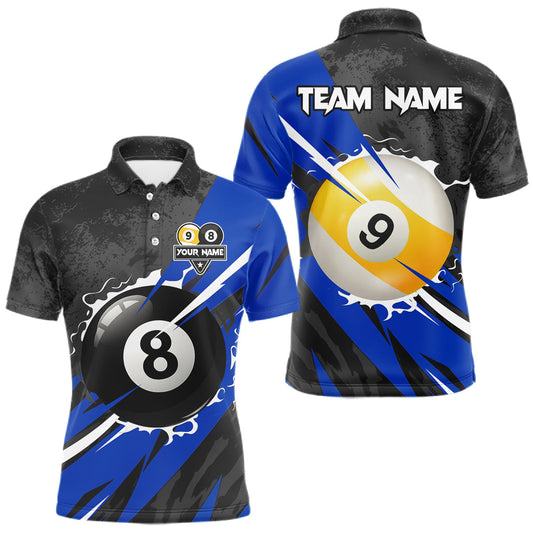 Maxcorners Black And Blue 8 Ball & 9 Ball Billiard Shirt For Men Custom Pool Jersey, Billiard Team Shirts LM2603