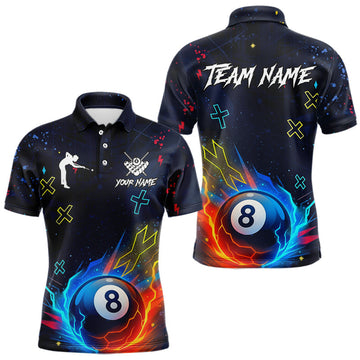 Maxcorners Funny Neon 8 Ball Billiard Shirt For Men Custom Navy Blue Pool Team Shirt Polo & 1/4 Zip