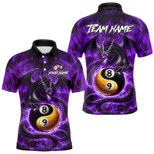 Maxcorners Purple 8 Ball & 9 Ball Fire Yin And Yang Dragon Billiard Shirt For Men Custom Pool Team Jersey LM2901