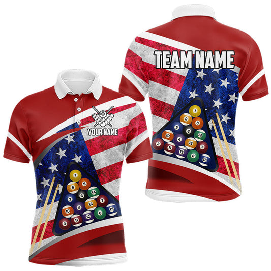 Maxcorners Personalized American Flag Billiard Shirt For Men Custom Patriotic Pool Team Jersey Polo & 1/4 Zip LM2512