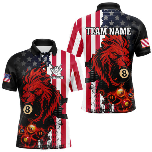 Maxcorners Personalized Lion American Flag Billiard Shirt For Men, 8 Ball Pool Team Jersey Polo & 1/4 Zip LM2711