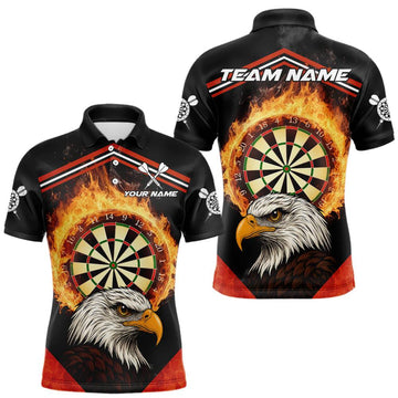 Maxcorners Black And Red Flaming Dartboard Eagle Darts Shirt For Men Custom Darts Jersey Team Polo & 1/4 Zip LM1904