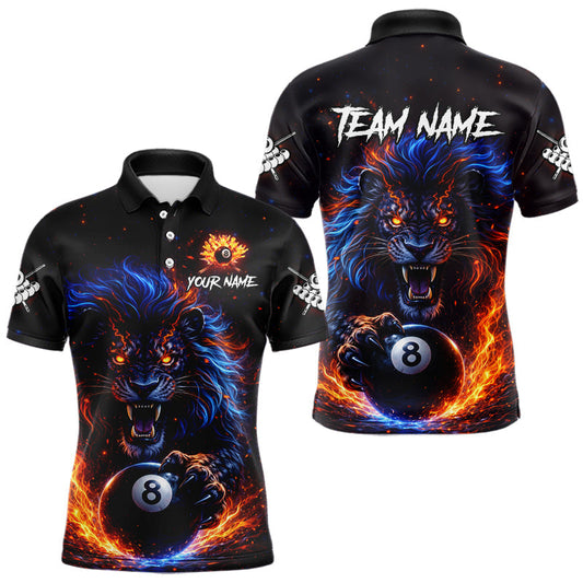 Maxcorners Personalized Billiard Fire Lion 8 Ball Pool Shirt For Men, Billiard Team Jersey Polo & 1/4 Zip LM0101