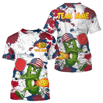 Maxcorners Red And Blue Splatter Paint Funny Pickle Shirt For Men Personalized Flame Pickleball Outfits LM0106