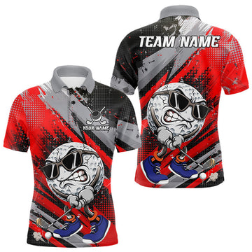 Maxcorners Funny Golfer Mens Golf Polo Shirts Custom Red And Grey Grunge Golf Team Outfits Golf Gifts LM0208