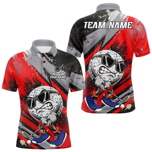 Maxcorners Funny Golfer Mens Golf Polo Shirts Custom Red And Grey Grunge Golf Team Outfits Golf Gifts LM0208