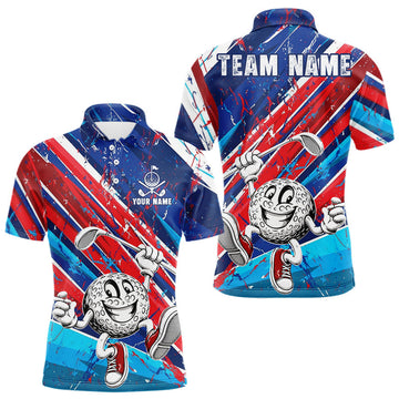 Maxcorners Funny Golfer Blue And Red Golf Polo Shirts For Men Custom Golf Team Outfits Golf Gifts