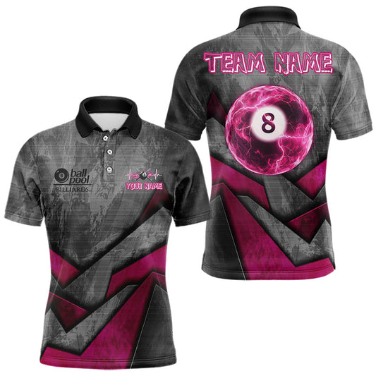 Maxcorners Ball Pool Billiard Polo & 1/4-Zip Shirt For Men Custom Light Pink 8 Ball Billiard Team Attire LM1904