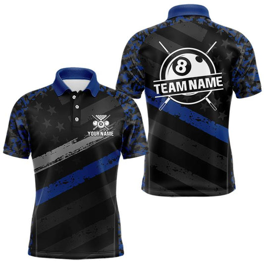 Maxcorners Black & Blue Digital Camo 3D Ball Pool Men Billiard Shirt Custom 8 Ball Billiard Team Attire LM1904